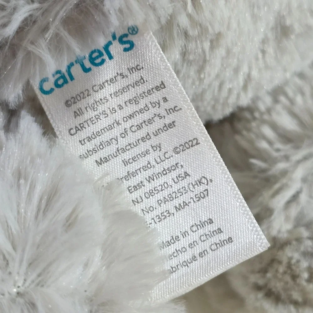Carter's Gray Elephant White Corduroy Ears Sewn Eyes Plush Baby Toy Lovey 10